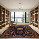 Ornate Navy Orange Sunburst Area Rug