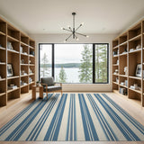 Navy Blue and White Striped Coastal Area Rug