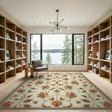 Cream Red Floral Persian Area Rug with Bees
