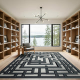 Geometric Modern Intricate Black White Maze Geometric Rug
