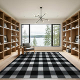 Geometric Modern Classic Black White Gingham Check Area Rug