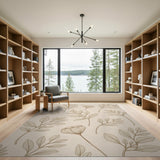 Beige Line Art Peony Leaf Area Rug