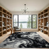 Swirling Black Ink Abstract Area Rug