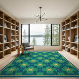 Teal Geometric Star Pattern Area Rug