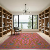 Vibrant Pink Ornate Floral Medallion Rug