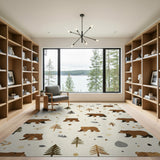 Whimsical Brown Bear Woodland Pattern Area Rug