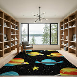 Kids Cartoon Whimsical Space Planets Kids Area Rug