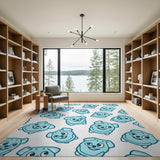 Blue and Teal Playful Blue Cartoon Dogs Area Rug