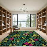 Vibrant Monstera Leaves Pink Flowers Area Rug