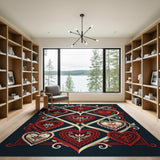 Ornate Red Hearts Vine Lattice Rug