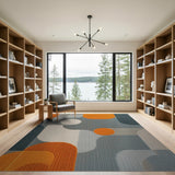 Orange Grey Geometric Abstract Area Rug