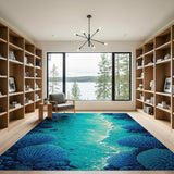 Teal Coral Reef Ocean Waves Area Rug