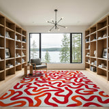 Vibrant Red Squiggle Abstract Area Rug