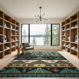 Teal Aztec Pyramid Heritage Tribal Rug