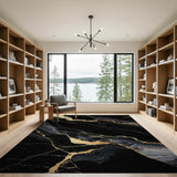 ODIKA Modern Black and Gold Marble Washable Area Rug - Luxury Low Pile Non-Slip Rug