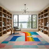 ODIKA Washable Rainbow Abstract Geometric Rug - Low Pile Non-Slip Kids Area Rug