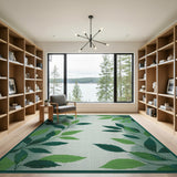 Floral Vintage Lush Green Leaves Area Rug