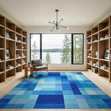 Blue and Teal Geometric Modern Blue Teal Geometric Patchwork Area Rug