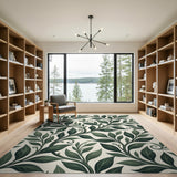Floral Vintage Lush Green Vine Leaf Area Rug