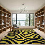 Bold Black Wavy Abstract Yellow Area Rug