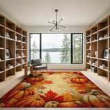 ODIKA Autumn Harvest Pumpkin Washable Area Rug - Low Pile Non-Slip Fall Decor