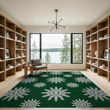 Forest Green Snowflake Geometric Area Rug