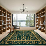 Emerald Green Gold Filigree Persian Area Rug