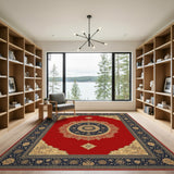 Red Persian Medallion Area Rug with Gold Borders