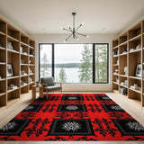 Vibrant Red Black Framed Star Tribal Area Rug