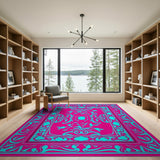 Pink Vibrant Pink Teal Traditional Persian Area Rug