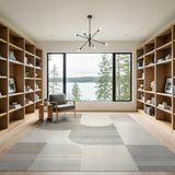 Abstract Curved Beige Grey Area Rug