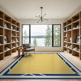 Yellow Area Rug with Navy Geometric Border