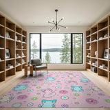 Adorable Pink Cartoon Cats Critters Area Rug