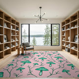 Charming Teal Mushroom on Pink Area Rug