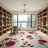 Red Rose Floral Pattern Area Rug