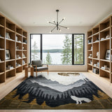 Moonlit Wolf Howling in Mountain Peaks Rug