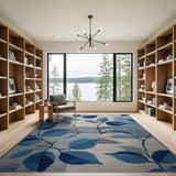 Blue Geometric Leaf Area Rug