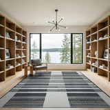 Black White Geometric Woven Grid Rug