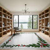 Vintage Holly Leaf Red Berry Border Rug