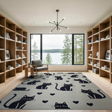 Cute Black Cats Hearts Pattern Area Rug