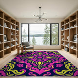 Vibrant Pink Yellow Floral Persian Area Rug