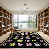 Playful Pink Yellow Paw Print Area Rug