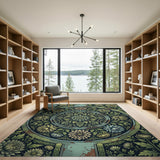 Teal Chrysanthemum Mandala Area Rug