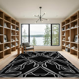 Black White Geometric Creature Motif Area Rug