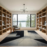Black White Geometric Grid Perspective Rug