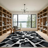 Fragmented Cubes Black White Geometric Area Rug