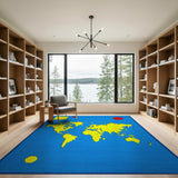 Pixelated World Map Blue Area Rug