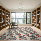 Red Berry Branch Pattern Area Rug