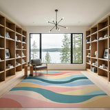 Blue Teal Wave Abstract Washable Area Rug