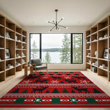 Festive Red Reindeer Holiday Area Rug